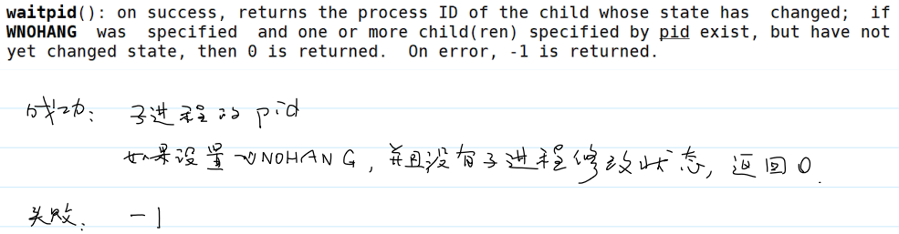 系统调用 waitpid() 的返回值